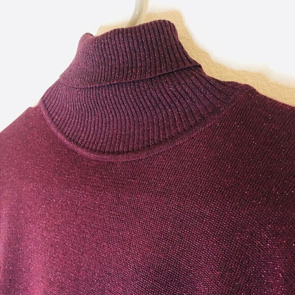 Joseph A. Women's Burgundy / Sparkle Silk Top, Turtle Neck, Size (M) #HB - Picture 6 of 7